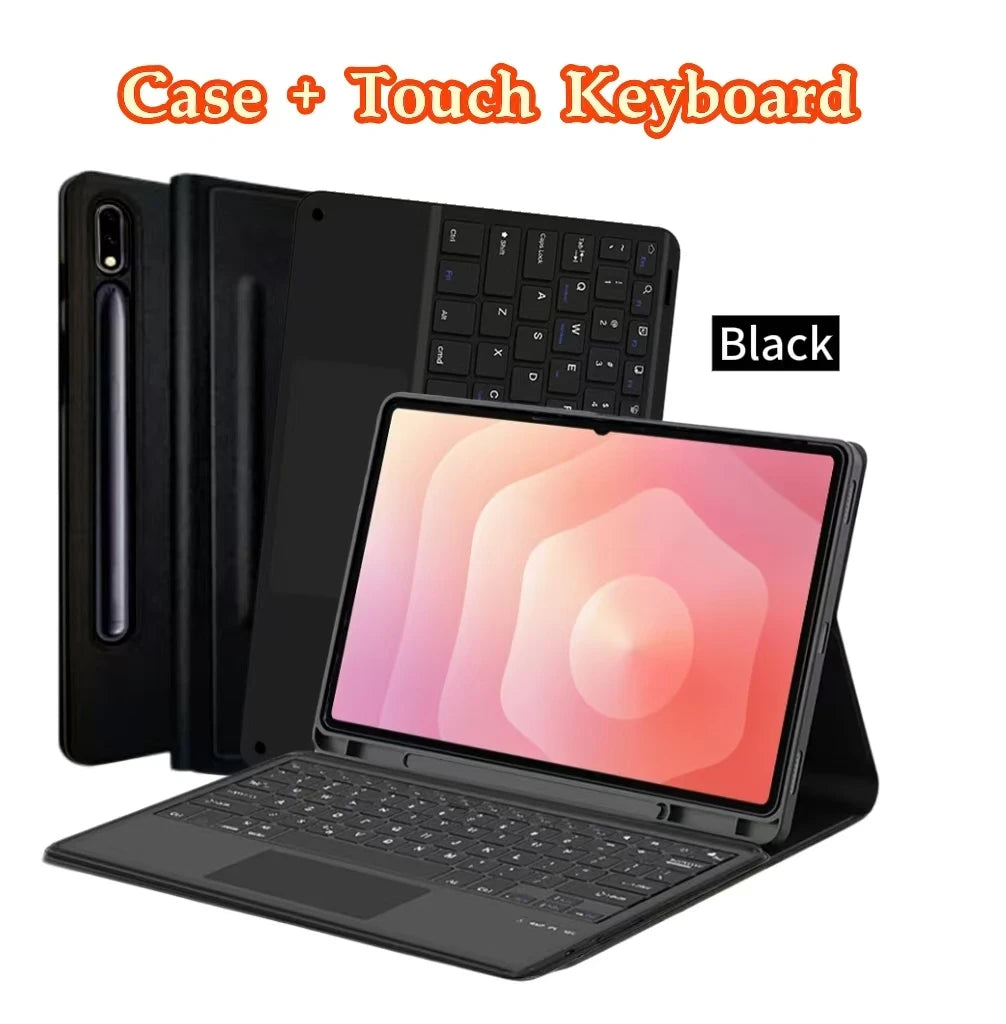 Black Samsung Galaxy Tab S11 Ultra 14.6-inch tablet with a matching keyboard case and S Pen holder.