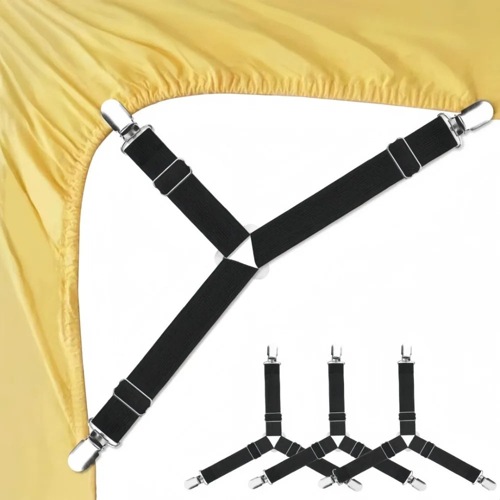 Adjustable Triangle Bed Sheet Clips with Elastic Straps (4-Pack)