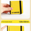 Yellow S+TARIVER sketchbook, a mini version with 80x80mm dimensions, is held in a hand.