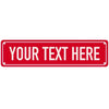 A rectangular red sign with white text that reads YOUR TEXT HERE.