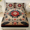 Floral gothic fitted sheet set featuring a beige and red floral pattern with decorative pillows.
