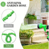 Before and after comparison showing an anti kink garden hose being used to spray plants.