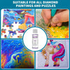 A bottle of Diamond Painting Sealer is shown next to examples of finished diamond paintings and puzzles.