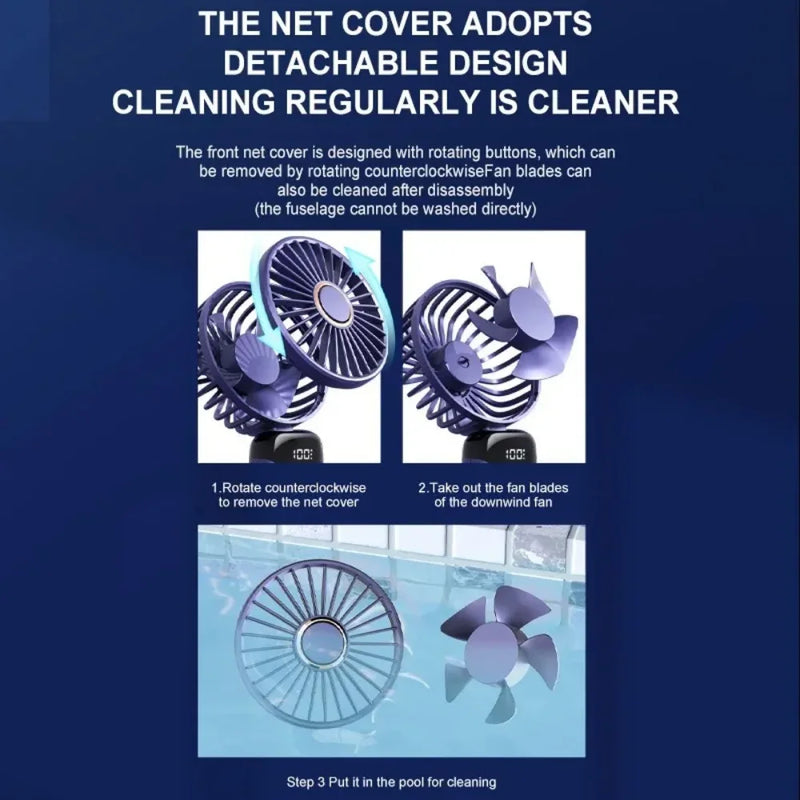 Compact USB Rechargeable Fan with Digital Display & Aroma Diffuser