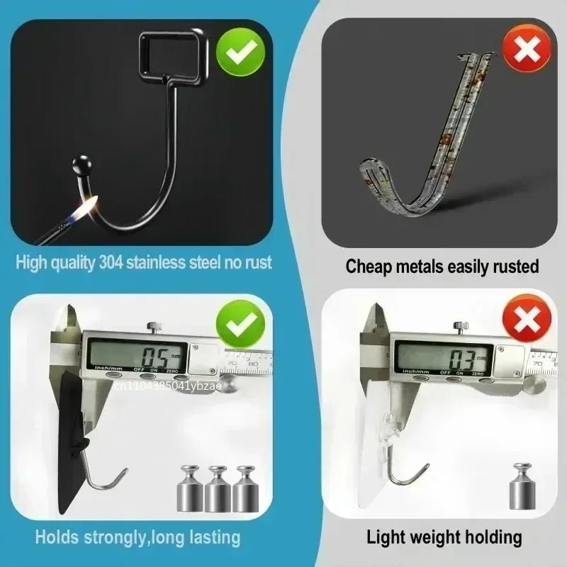 Image showing self-adhesive rotating wall hooks for storage, demonstrating quality and light weight holding.