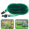 Green flat soaker hose with rain-like spray for watering small flower beds and large gardens