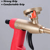 A close-up view of a red and gold high-strength ABS nylon handle spray gun with an orange trigger and black grip.