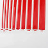 A row of flexible red PVC car bumper protection strips with varying thicknesses from 6mm to 30mm.
