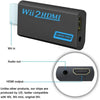 A black Wii 2 HDMI adapter box showing the input and output ports.