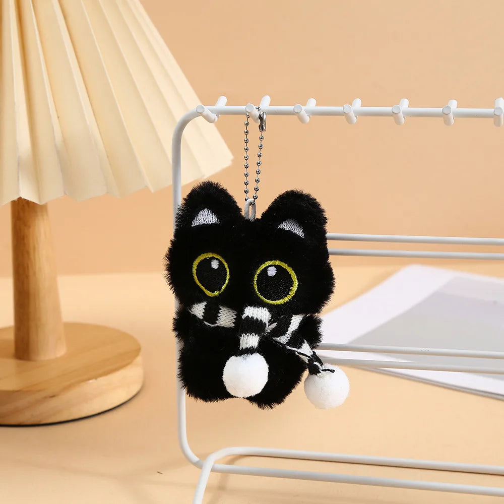 Adorable Plush Black Cat Keychain
