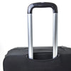 A silver handle is visible on a black stretchy suitcase cover protector.