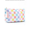 Large-Capacity Striped Cosmetic Bag with Contrasting Design