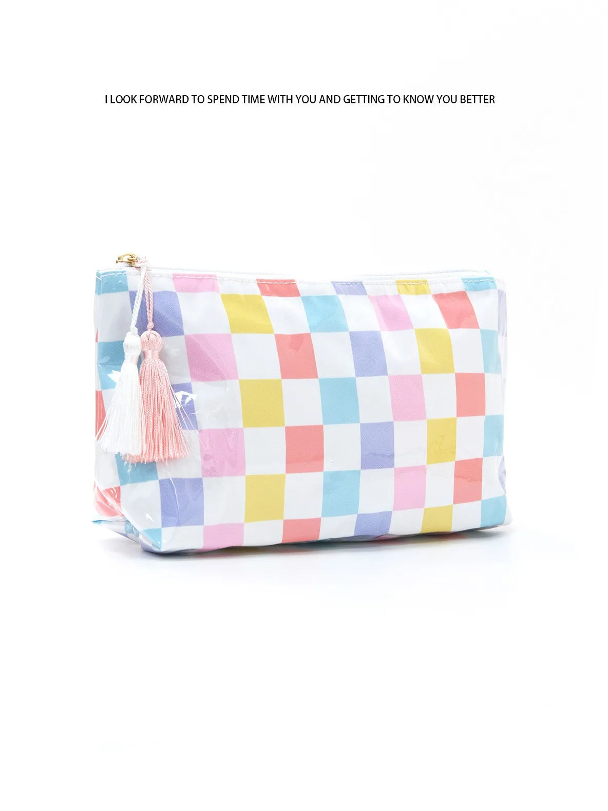 Large-Capacity Striped Cosmetic Bag with Contrasting Design