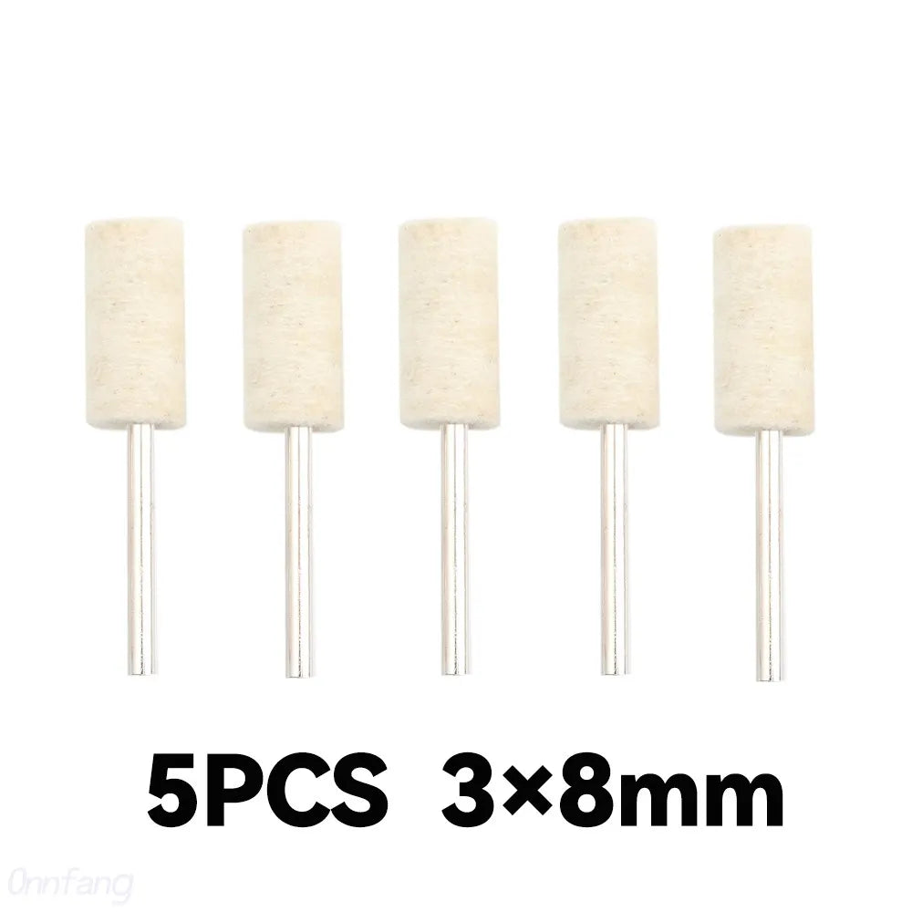 Five wooden or metal felt polishing wheels with 8mm shafts for rotary tools