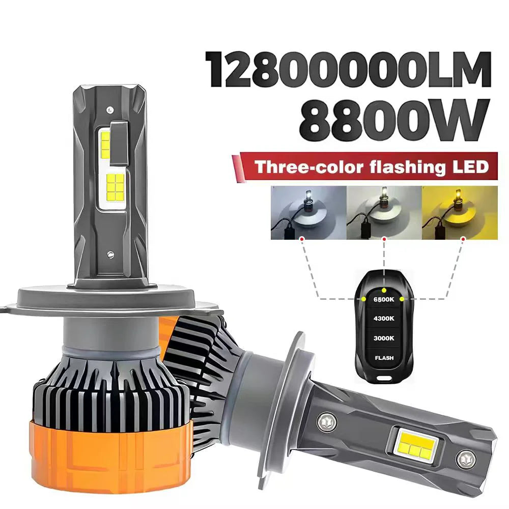 RGB Remote Control LED Headlight Bulbs with Tri-Color Modes