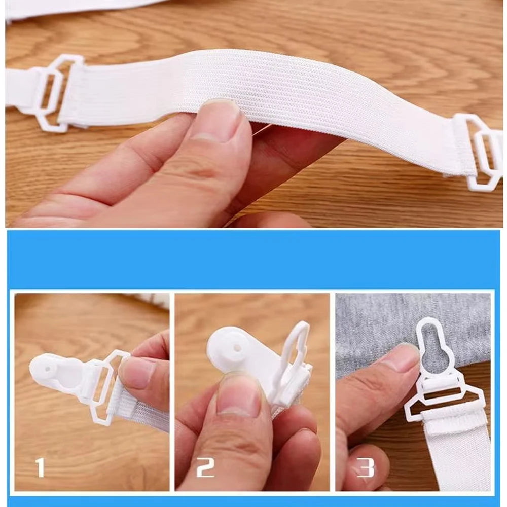 Demonstration showing how to use adjustable bed sheet holder clips for securing sheets.