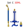 Set C 30ML of an air conditioning oil and dye injector kit including a syringe and quick coupler.