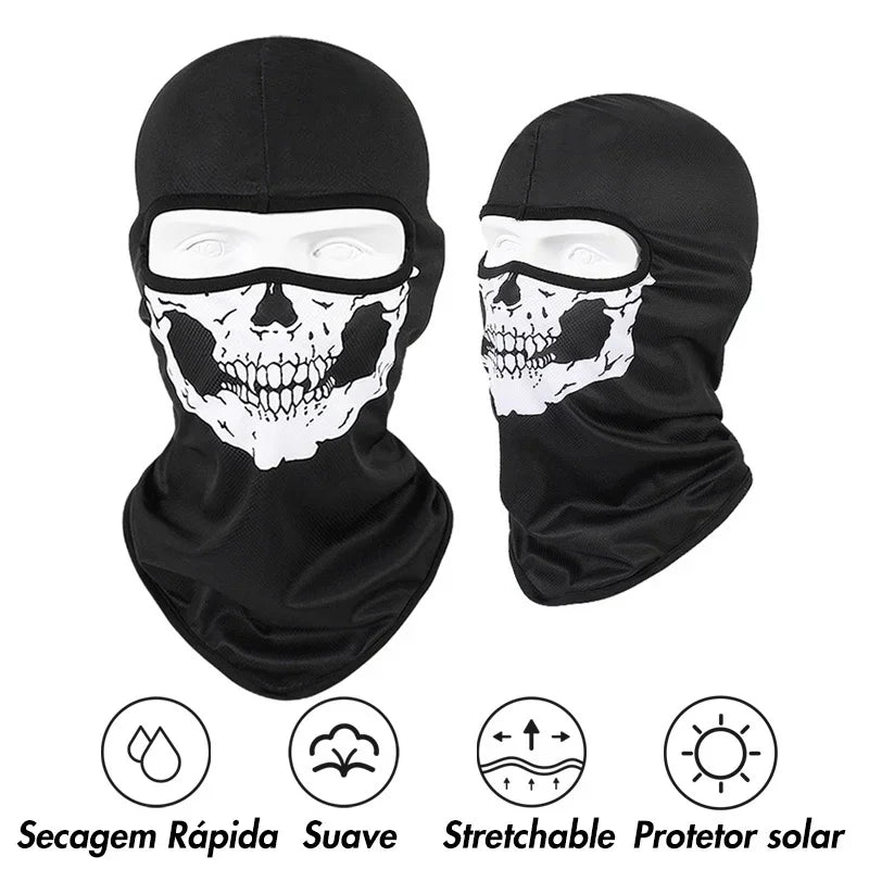 Black skull print full face balaclava mask for windproof cycling and motorcycle use