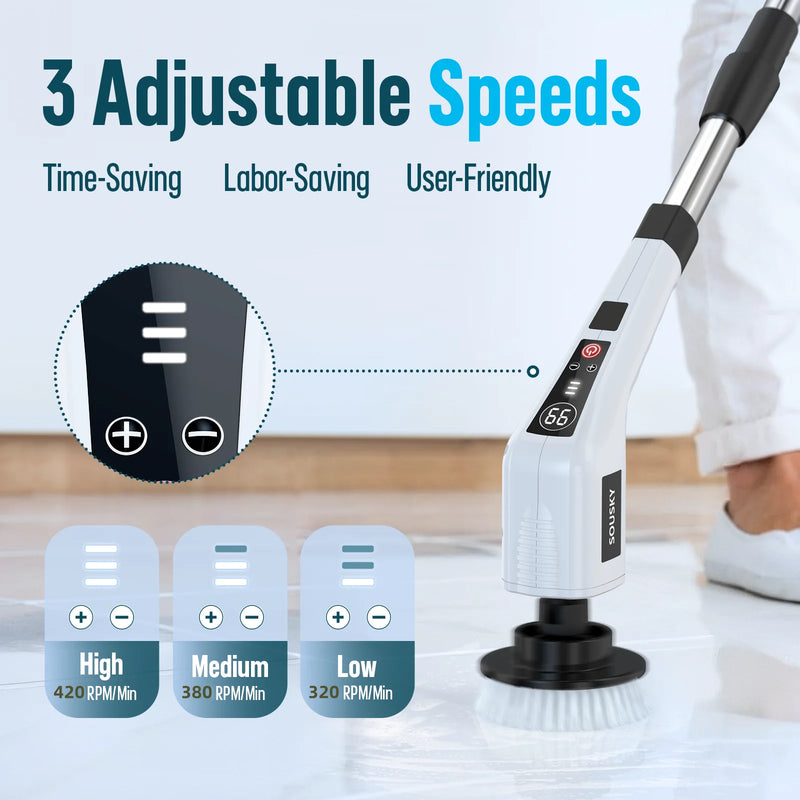 Cordless Electric Cleaning Brush with Extendable Handle & LED Light