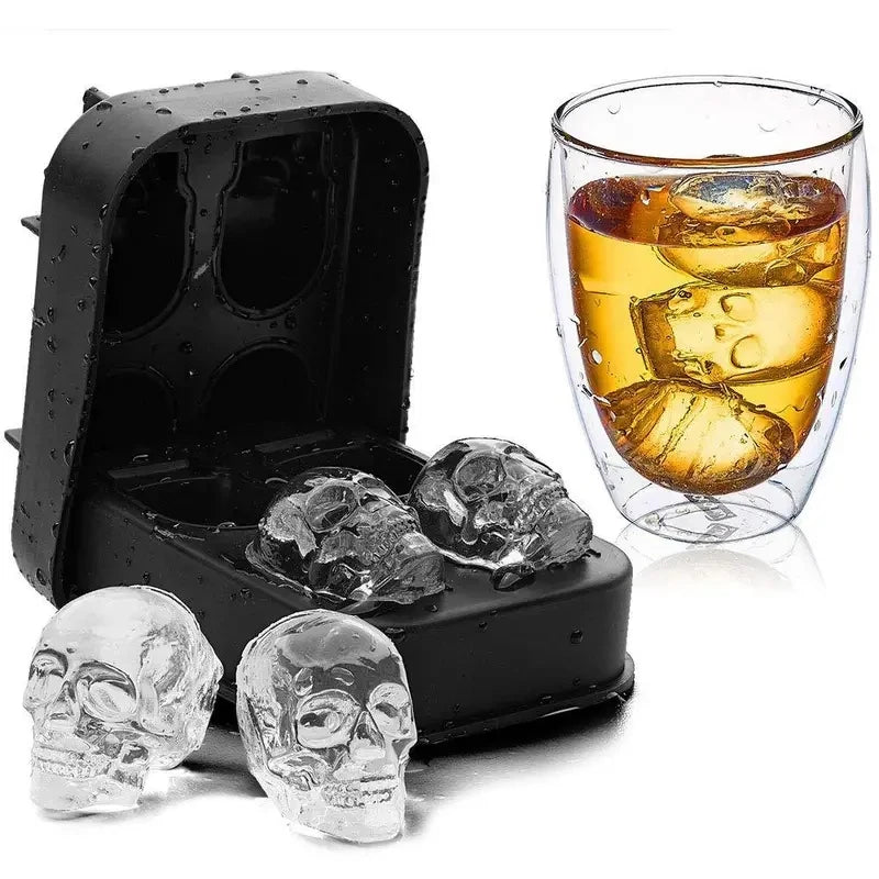 Skull and Diamond Silicone Ice Cube Mold Tray with Lid