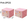 Two pink foldable storage bags with cute animal designs shown side by side.
