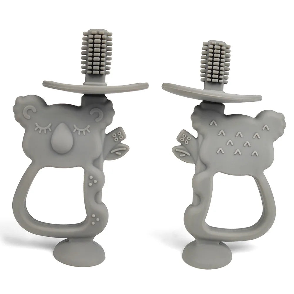 Baby Teething Gloves with Cartoon Bear Design