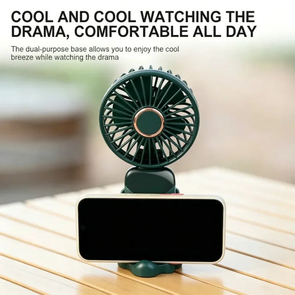 Ventilador Recargable por USB, Compacto, con Pantalla Digital y Difusor de Aromas