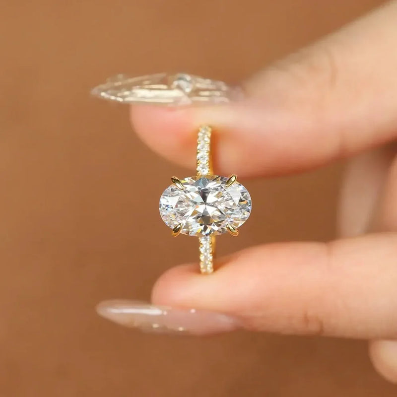 4.5ct Oval Moissanite Engagement Ring with Hidden Halo