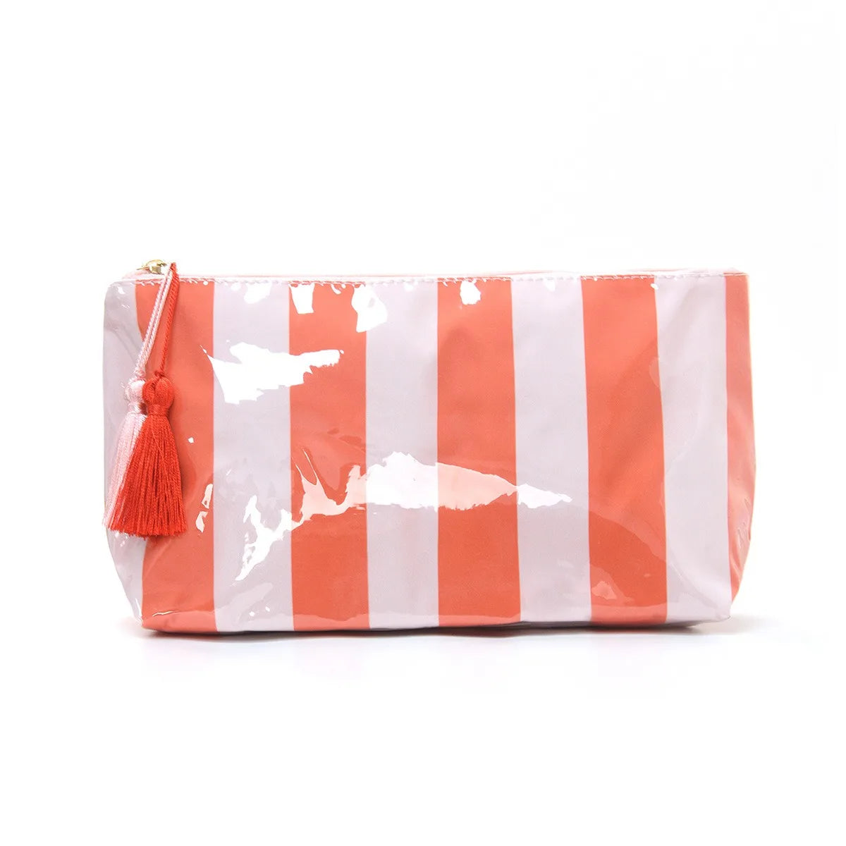 Large-Capacity Striped Cosmetic Bag with Contrasting Design