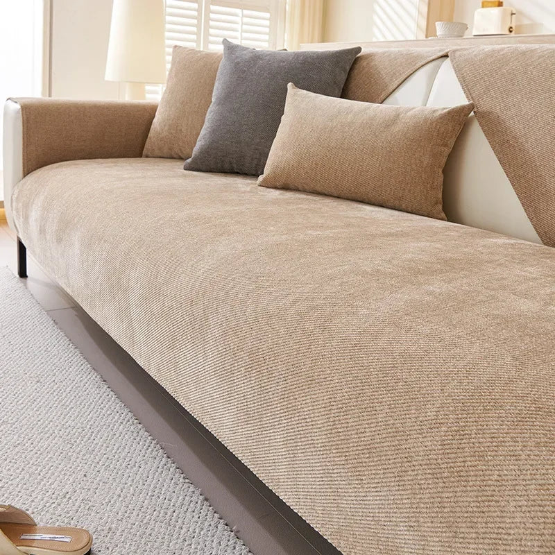 Plush Waterproof Chenille Sofa Cover with Non-Slip Backing