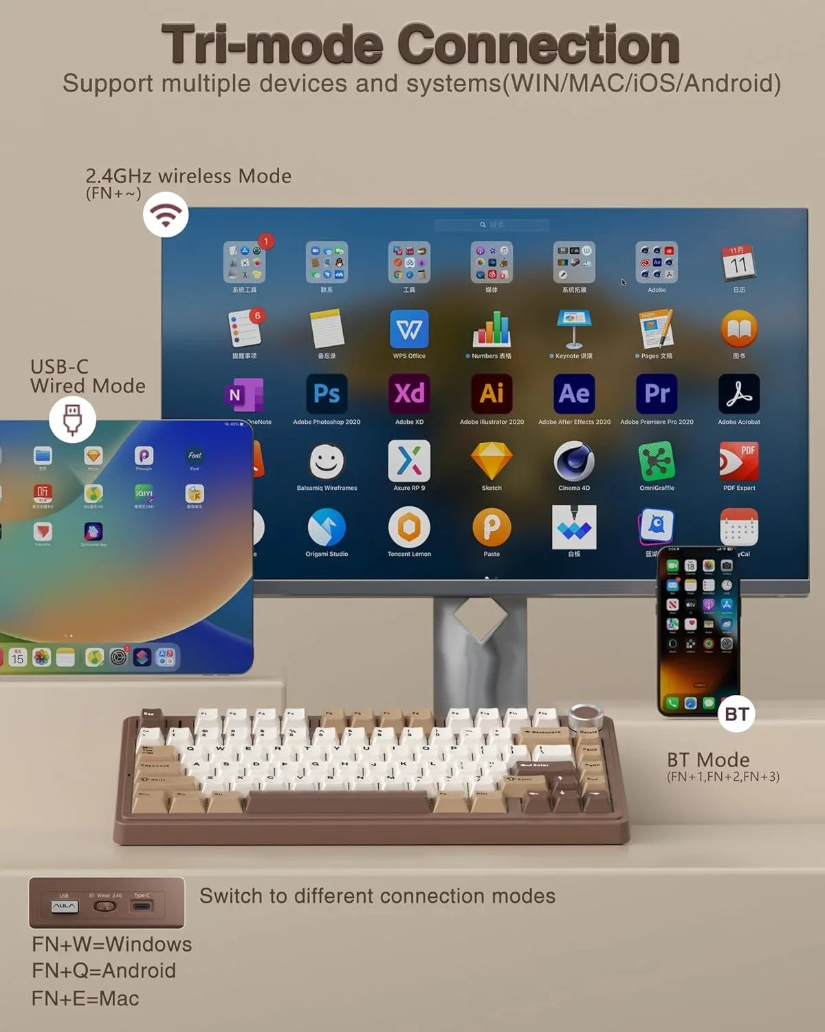 AULA F75 Tri-Mode Wireless Mechanical Keyboard