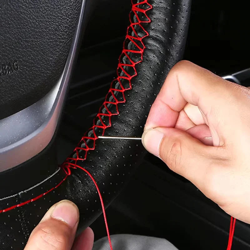 Braided Leather Steering Wheel Cover with Anti-Scratch Protection
