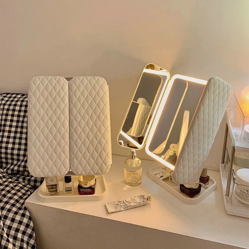 Tri-Fold LED Lighted Makeup Mirror with 3x/2x/1x Magnification