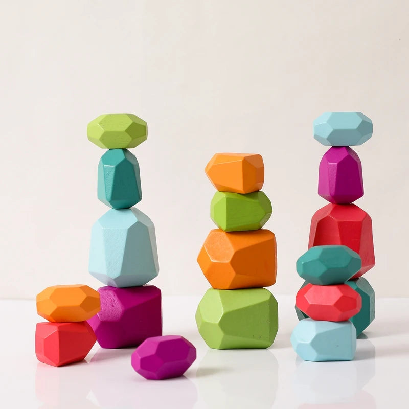 Wooden Rainbow Stacking Stones – Montessori Balancing Blocks for Kids