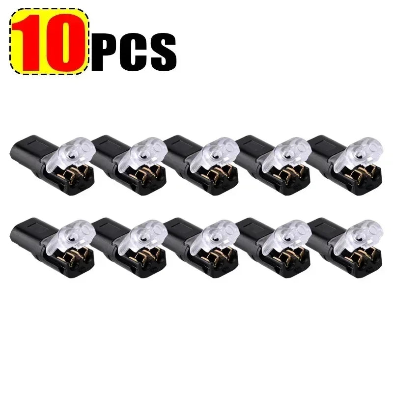 Ten pieces of black wire connectors with clear plastic pins for LED and low-voltage applications