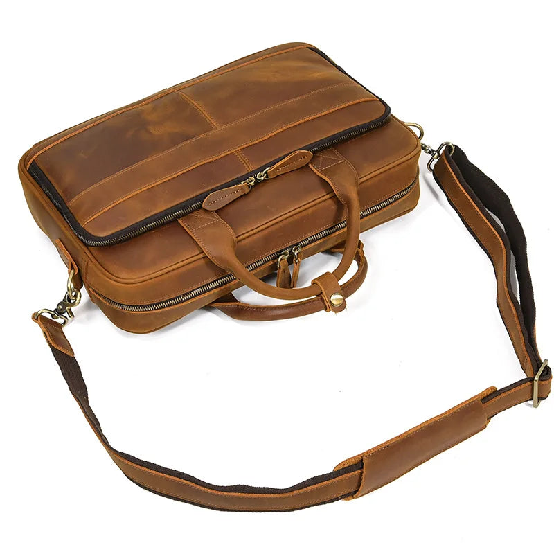 Vintage Genuine Leather Executive Laptop Briefcase