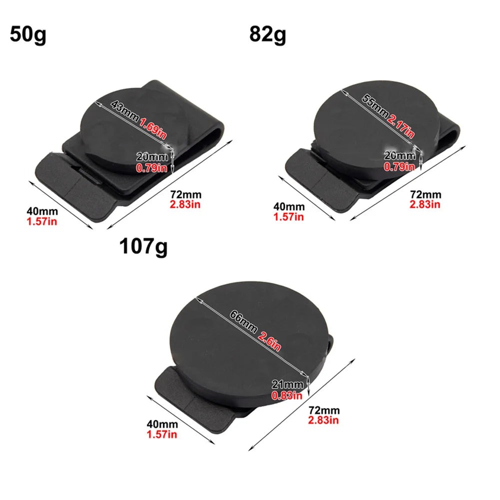 Black heavy-duty magnetic belt clip for tools shown in various sizes and angles.
