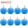 Set of eight blue drill polishing sponge cones for wheels and automotive detailing