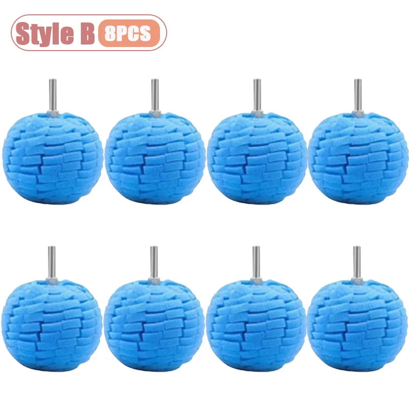 Set of eight blue drill polishing sponge cones for wheels and automotive detailing