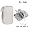 Grey waterproof nylon cable organizer travel case with double layers and dimensions 19x11x5.5cm