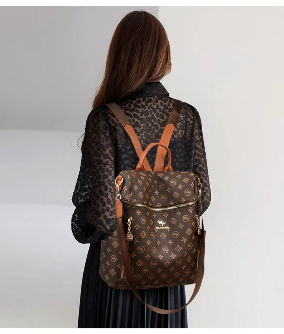 Women's Genuine Leather Backpack with Multiple Pockets