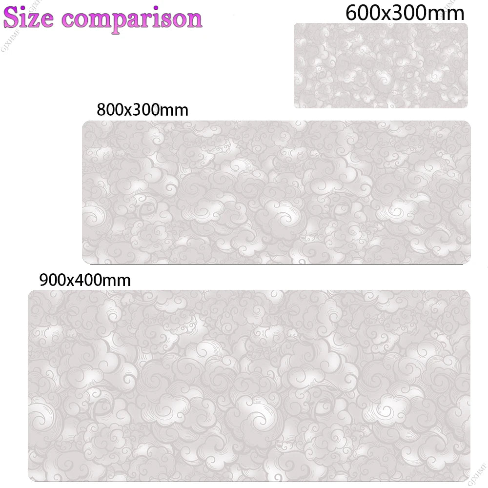 Large Cloud Pattern Desk Mat with Stitched Edges