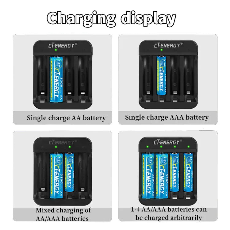 4-Slot Fast Charger for AA/AAA Lithium Batteries with LED Indicator