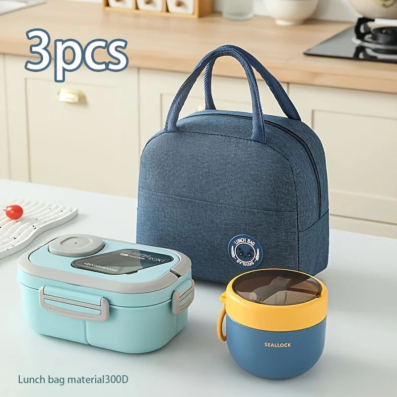 3-Piece Insulated Lunch Box Set with Reusable Cutlery