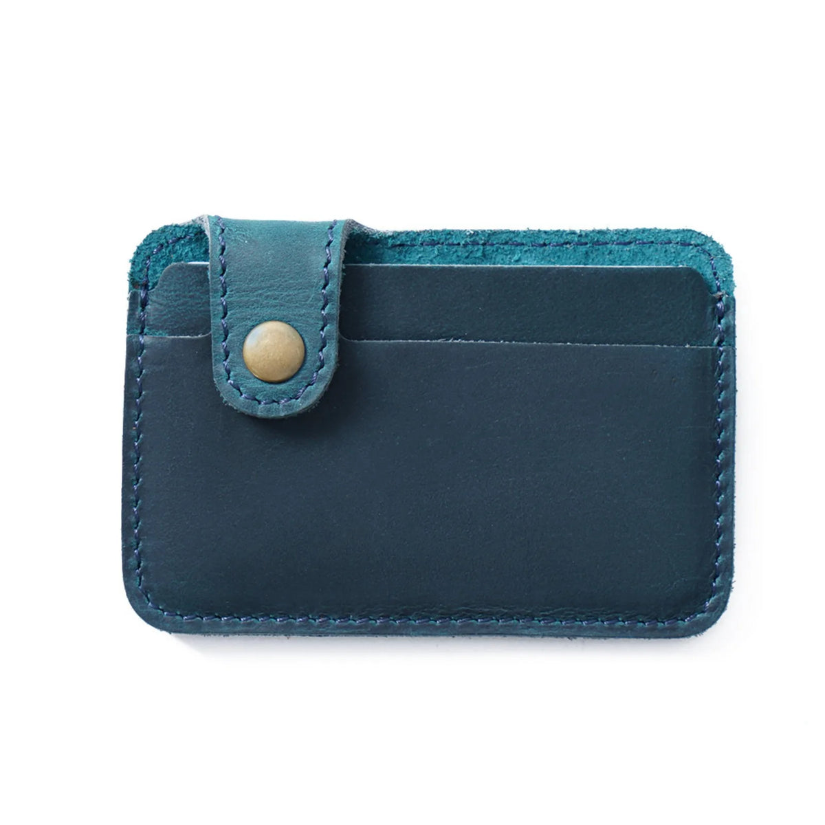 Vintage Leather Slim Card Holder with Snap Closure