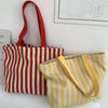 Striped Canvas Shoulder Tote Bag