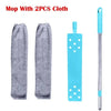 A mop with two pieces of cloth and an extendable handle for cleaning.