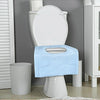 A set of disposable toilet seat covers in light blue and pink colors shown with instructions for use.