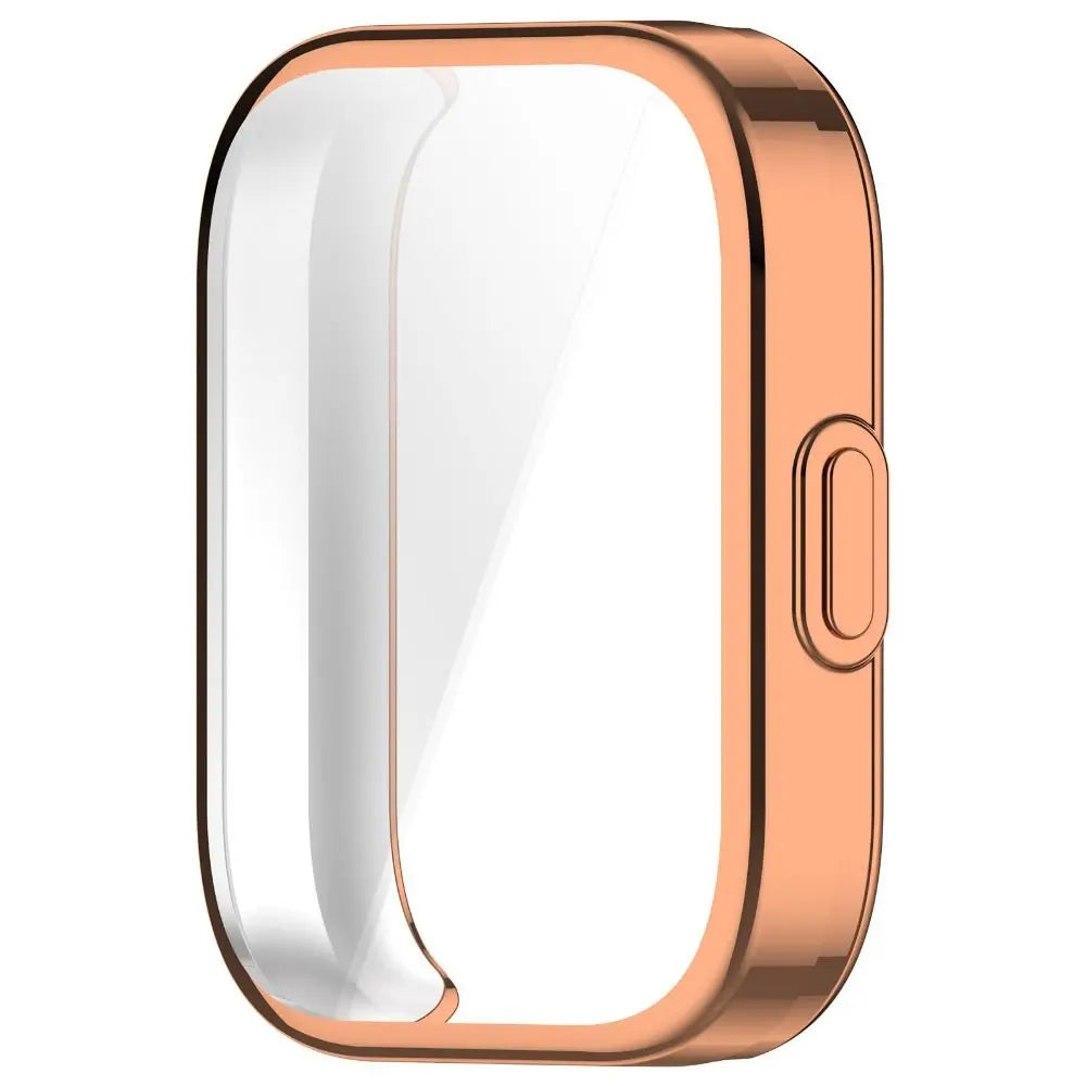 A slim, rose gold TPU protective case for an Amazfit Bip 5 Unity smartwatch.