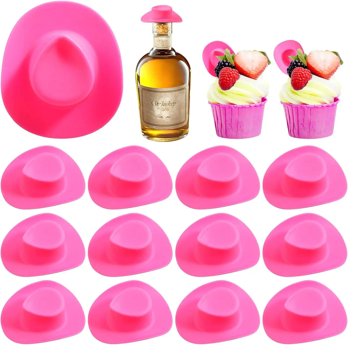 Pink silicone miniature cowboy hats for party favors and cake toppers